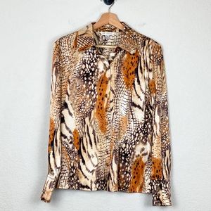 St. John Silk Button Up Leopard Print Shirt Size 8
